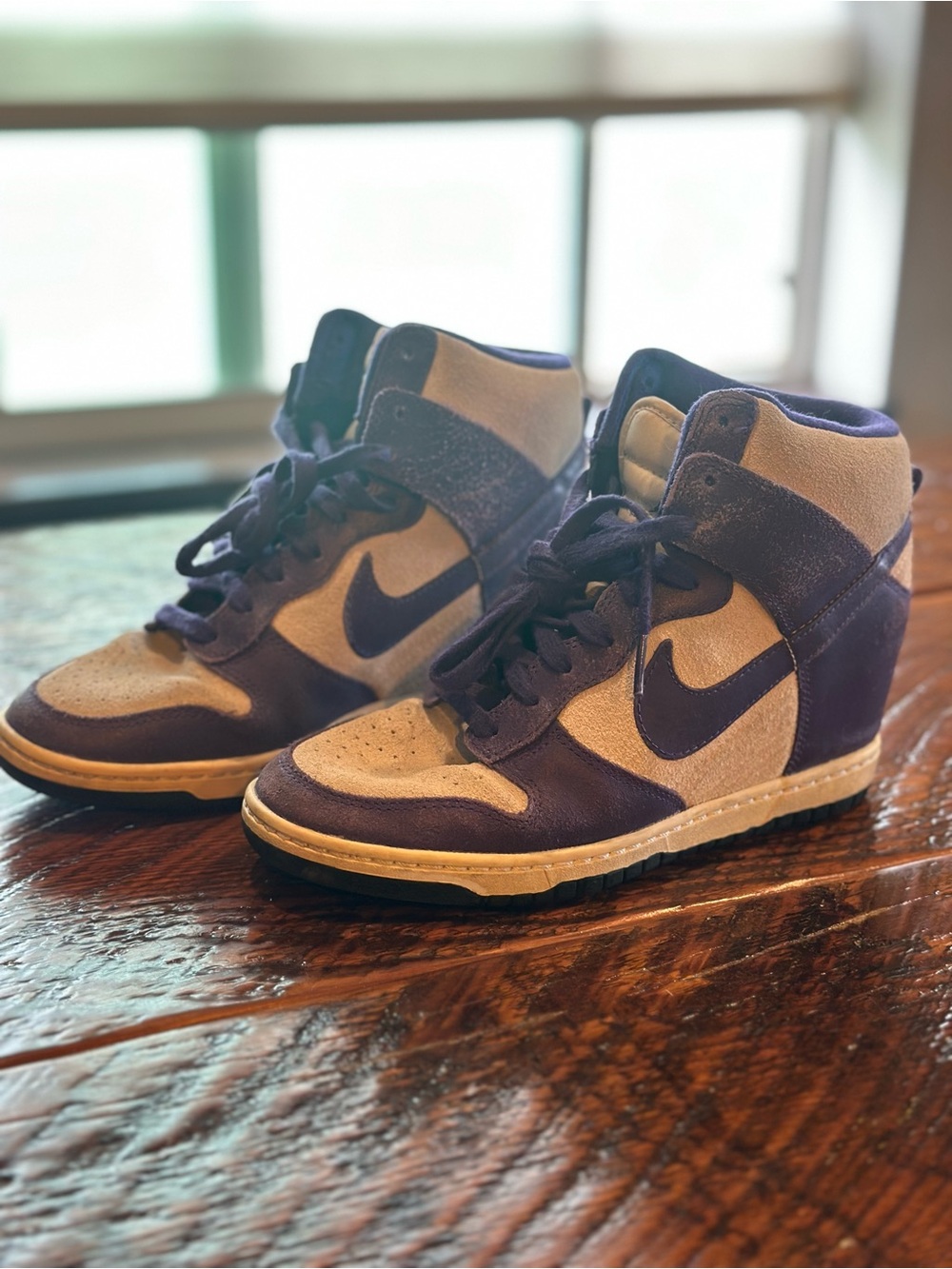 Nike Dunk Sky Hi Suede Wedge Sneakers Purple Tan Women’s 8